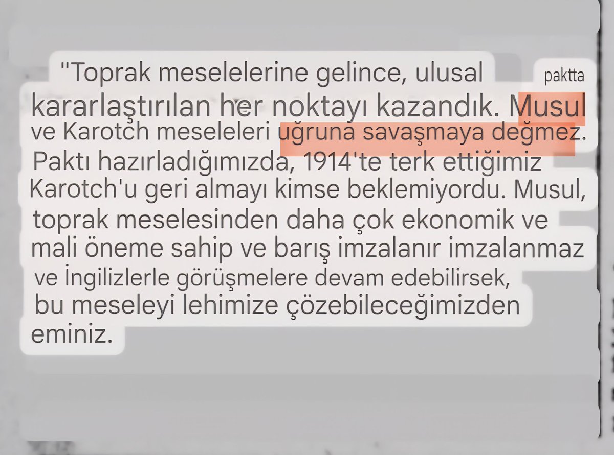 MustafaEkkin's tweet photo. YAHU SİZ NEDEN BAHSEDİYORSUNUZ!

Mustafa Kemal'in lafı üzerine lafı da icraat da olmaz!

Bakınız Mustafa Kemal ne demiş;
"...Musul savaşmaya değmez..."

23 Mart 1923 https://t.co/6nhSuxuKVl