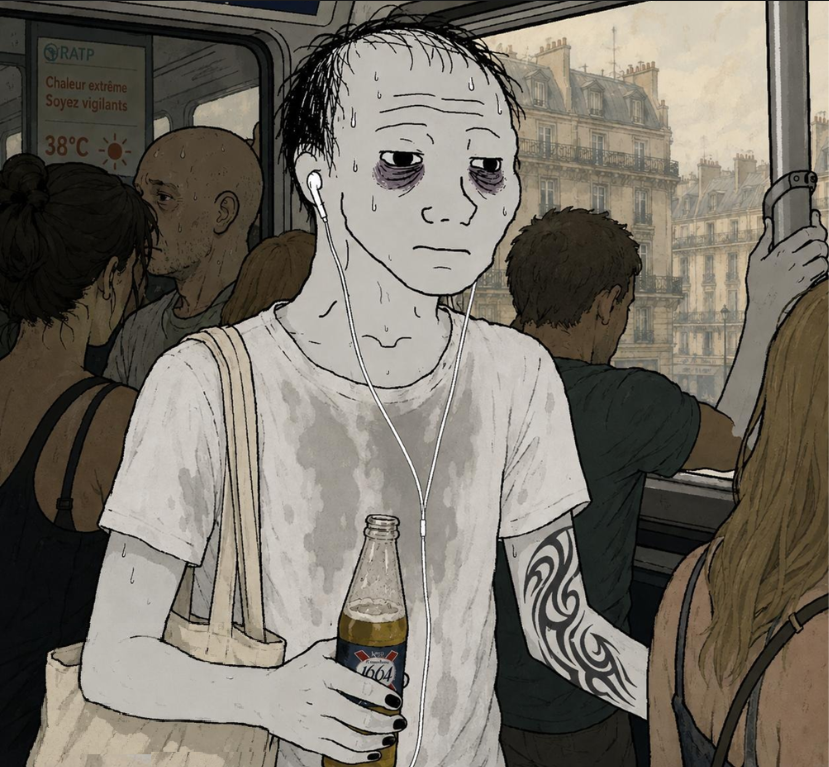 edouard_knw's tweet photo. Un été parisien en Nouvelle France 🇫🇷

> réveil dans le 18e au son du muezzin

> déjà 44° dans la chambre de bonne à 900€

> descendre 7 étages à pied pour aller se faire dépouiller au Monoprix

> métro bondé, 20 min de retard

> open space avec un seul ventilo et des collègues qui te disent à peine bonjour

> salade sodebo à midi en écoutant un ministre qui t'explique que la clim c'est un truc de nazi 

> 19h, pinte tiède en terrasse à 9€ entre deux bobos en crop top qui parlent de se déconstruire

> tu rentres à vélo, on t'a piqué ta selle et tu te fais asperger par un Eric Cartman sauce algérienne  

> petit Tasty Crousty à emporter qui finit en sprint aux chiottes 2h plus tard

> ton seul festival de l'été vient d'être annulé par un préfet de 75 ans à lunettes rondes

> le weekend avec des pseudos amis, vous louez une maison bourgeoise en campagne pour déconnecter sous md

> t’as troqué les dimanches en famille pour des afters avec des toxicos qui te racontent que l’homme blanc est moche et raciste depuis le début de l’humanité

> tu émerges vers 18h et tu vois les story de ton pote d'enfance entouré de fitgirls à Bali 

et tu te demandes pas à quel moment tu as merdé ?