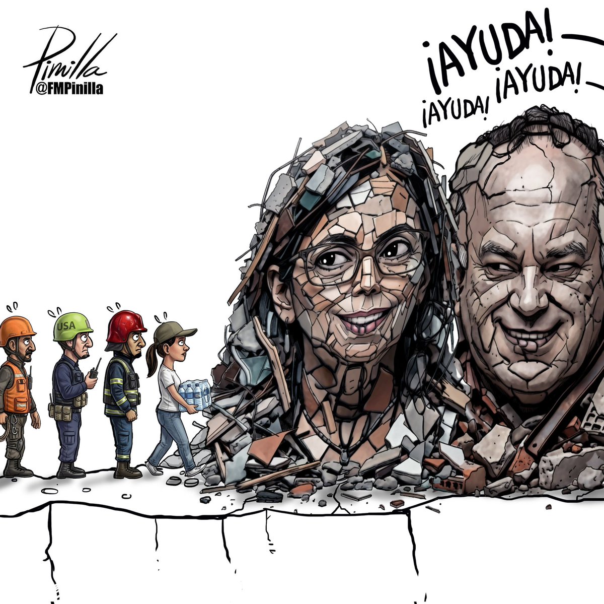 FMPinilla's tweet photo. Los escombros no dejan avanzar las ayudas y a los rescatistas.
•
Caricatura para @DiarioLAmericas
•
#caricatura #cartoon #eeuu🇺🇸 #venezuela🇻🇪 #terremoto https://t.co/6hiKyUI1S1