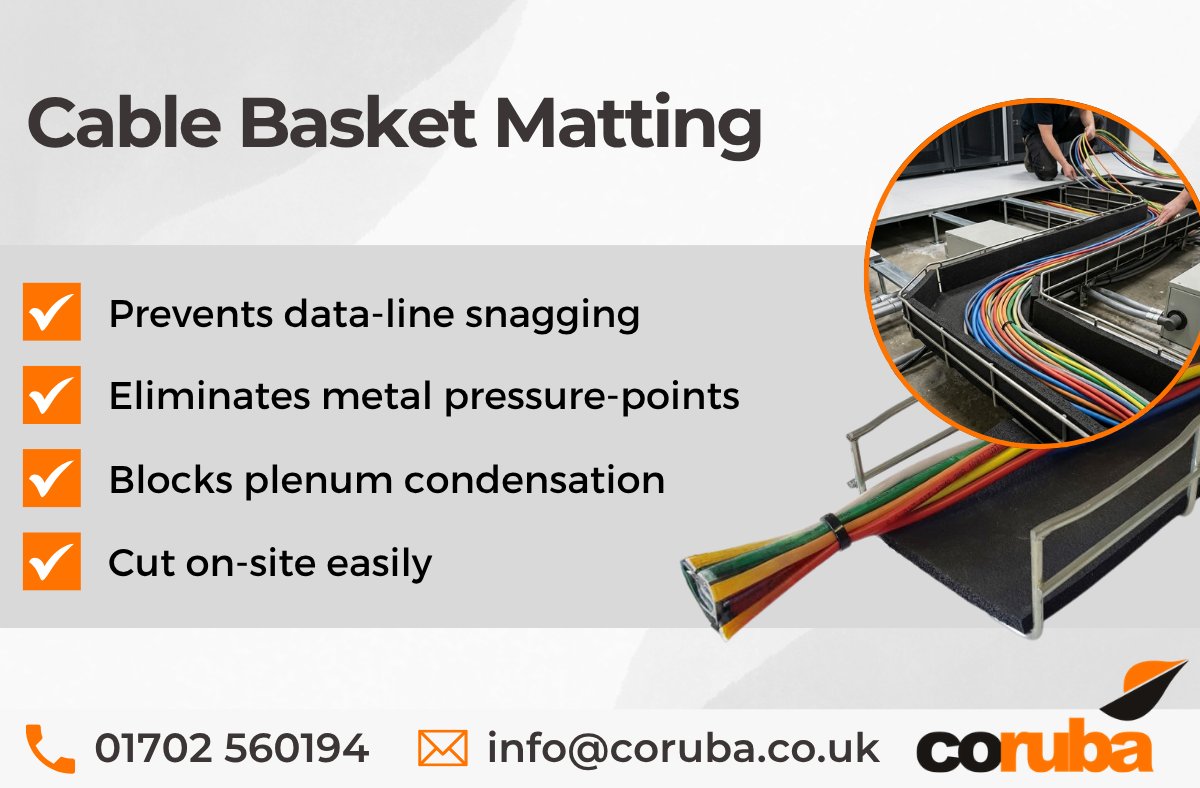 CorubaDirect's tweet photo. If you're routing high-density data lines through underfloor wire baskets, protecting them from sharp containment edges and condensation is vital. https://t.co/plJvLoBDfo 

#Coruba #CorubaRubberMatting https://t.co/2mNsxs1iKL