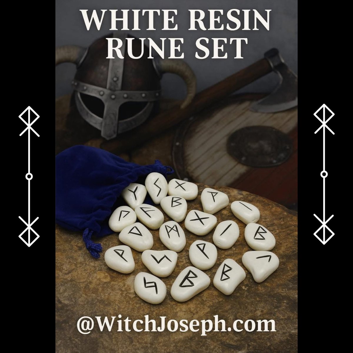 JosephCollierS2's tweet photo. This rune set offers you 25 white resin stones. A set of runes containing the entire Elder Futhark and one blank rune stone.

Stones can vary in size from 1/2' - 1". Rune set comes complete in velveteen bag.

#runestones https://t.co/5spFjHEx8X