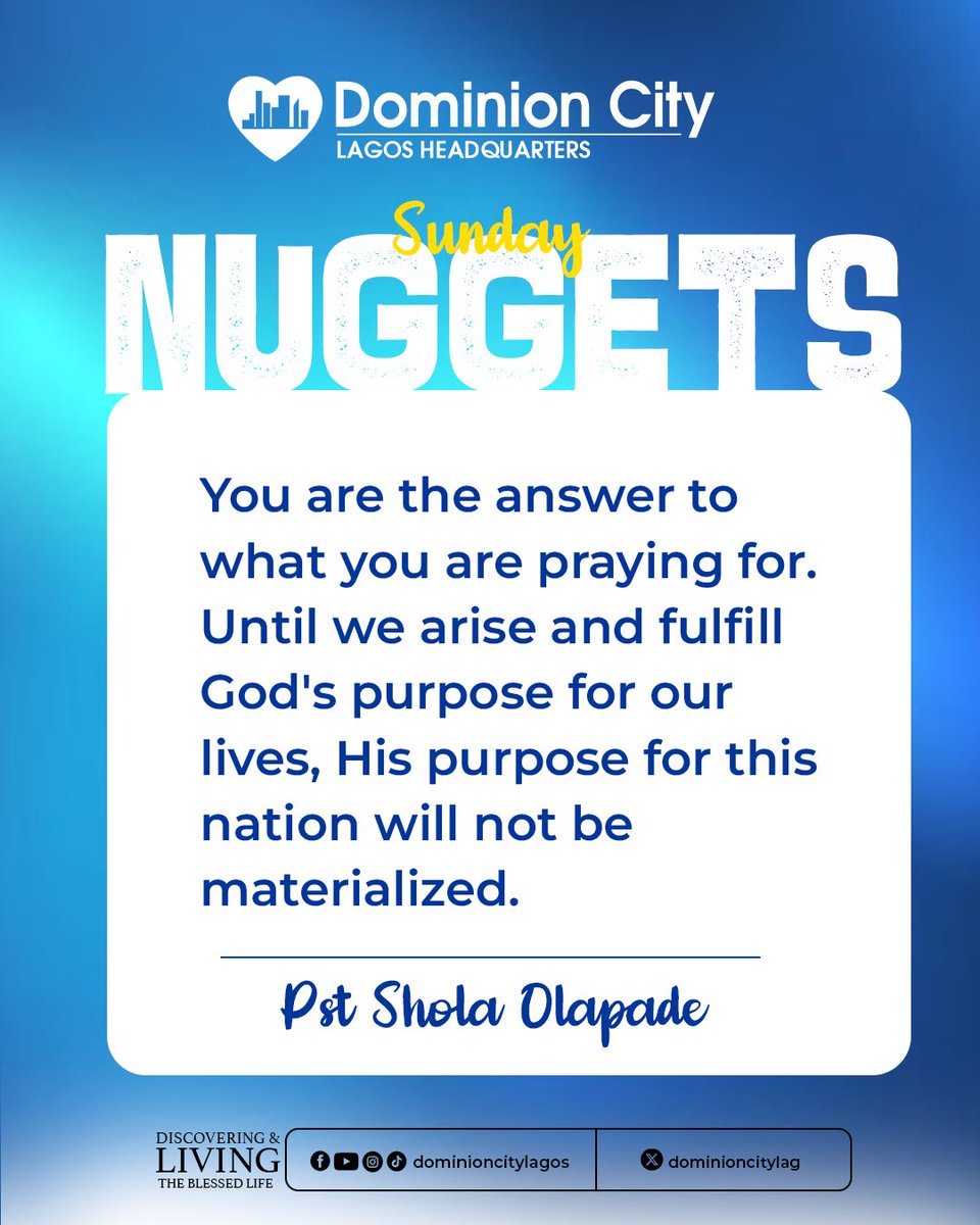dominioncitylag's tweet photo. Sunday Sermon Highlights.
Take a look at some powerful nuggets from ‘Discovering and Living the Blessed Life’ with Pst. Shola Olapade.
Which point spoke to you the most? Share it in the comments!
#DominionCity #DCLagosHq #BlessedLife #SundayService https://t.co/SlC9IL1Fik