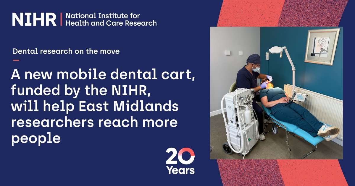 NIHRrdn's tweet photo. With support from NIHR, the East Midlands is bringing dental research into local communities. A new mobile dental cart will help deliver research and care beyond dental clinics, helping more people take part in research and shape the future of dental care.
https://t.co/ozaiEXSc5C https://t.co/jqReyzHL7a