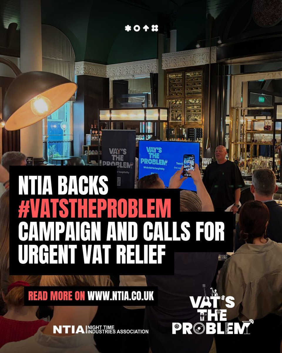 ntiaofficial's tweet photo. Monday's launch of the next phase of #VATsTheProblem campaign with Chef Tom Kerridge reinforced the importance of tackling one of the biggest challenges facing our industry.
With operators, suppliers, venues and industry leaders from across the UK coming together, one message stood above the rest: the current VAT burden is holding businesses back. From pubs, bars and restaurants to clubs, live music venues, festivals, hotels and event spaces, a reduction in hospitality VAT from 20% to 10% would give businesses the breathing room to protect jobs, invest in their teams and venues, and keep the places that bring our towns and cities to life open for the future.
The NTIA is proud to support the campaign and stands alongside businesses across the sector in calling for meaningful action. Now is the time to make your voice heard.
Sign the petition here 🔗 https://t.co/WMQ8zDpeJS
#VATsTheProblem #NightTimeEconomy #Hospitality #Nightlife #NTIA #LiveMusic #Events #Pubs #Bars #Restaurants #Festivals