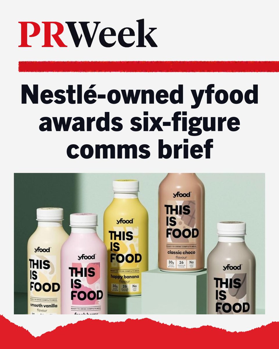 prweekuknews's tweet photo. Meal replacement brand yfood, now owned by Nestlé, has appointed a communications agency on a six-figure retained brief https://t.co/vlLQvAvzYy https://t.co/dvdZjBE5dl