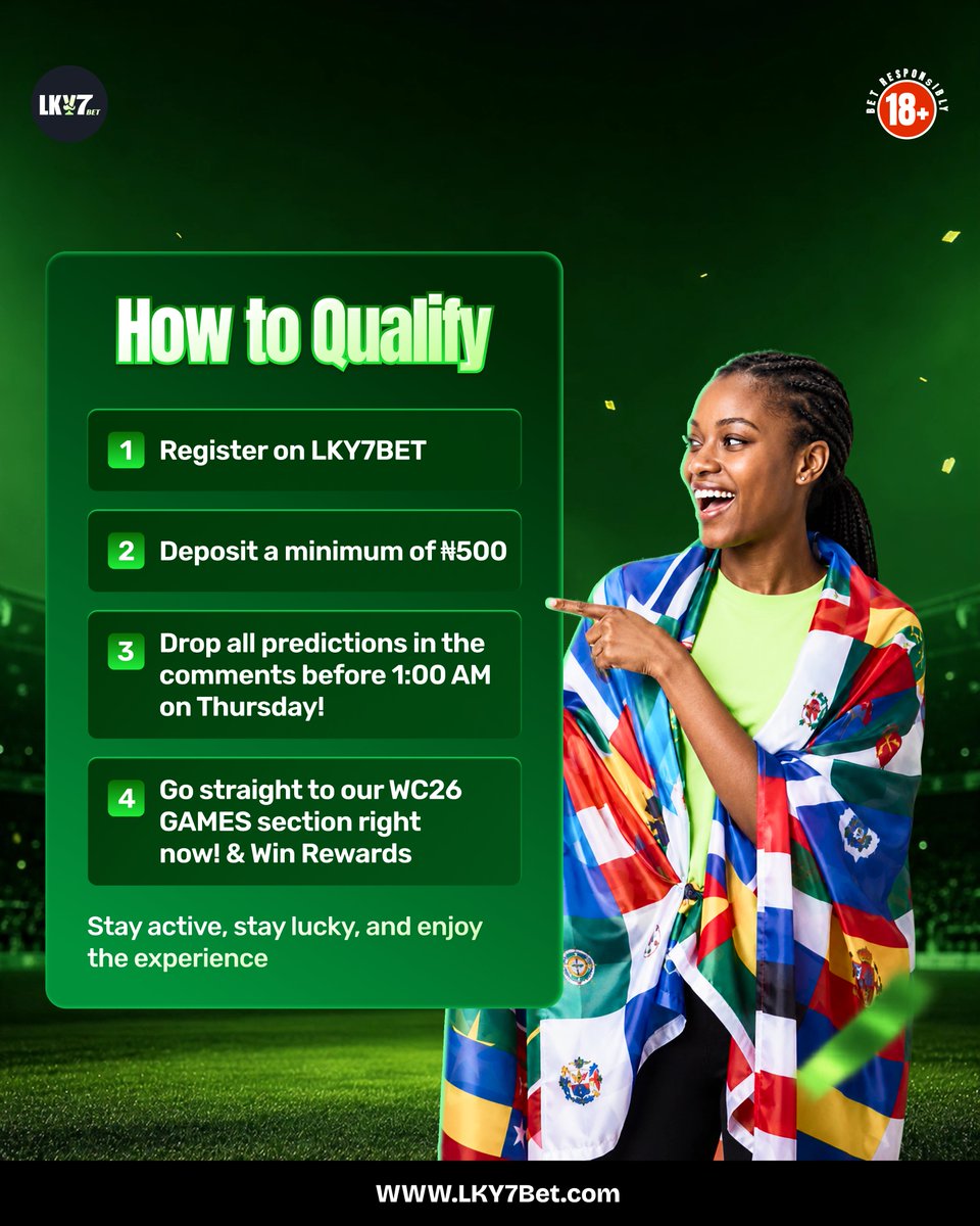Lky7Betofficial's tweet photo. 5 games. 1 shot. Big rewards.
Think you can call it right?
Drop your predictions before 1PM on Thursday!
Enter now ๐https://t.co/M4Hojq2ht7
โฆ500 gets you in.
#PredictAndWin #WCChallenge #LKY7BET #WinCash
Telegram https://t.co/LEanPLDzAO