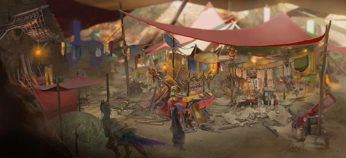 monsterhunter's tweet photo. One of the pieces of concept art for the Windward Plains Base Camp, your first hub in the Forbidden Lands. https://t.co/oYPLY6bfmu