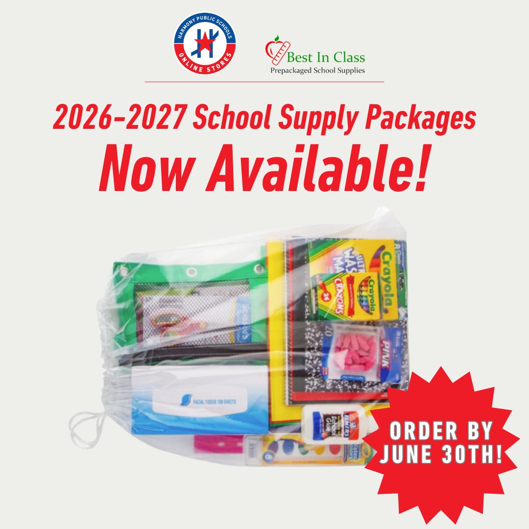 HarmonyEdu's tweet photo. 📚 Today is the last day to order your 2026–2027 school supply package and receive your supplies on time for the first day of school!
🔗 https://t.co/Pi2E14E6OT https://t.co/vTyGhgjZMv