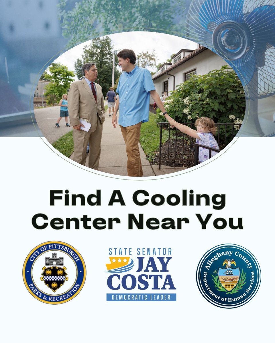 Senatorcosta's tweet photo. Cooling centers are active as Allegheny County remains under a Code Red Heat Advisory! Make sure you're taking steps to stay cool and healthy today. Wear loose clothes, limit your time outdoors, drink plenty of water, and check on your neighbors. https://t.co/BSHimehAQ2