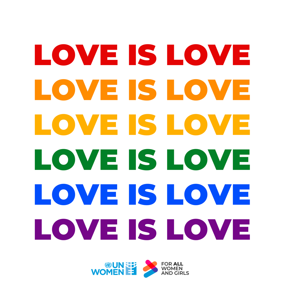 UN_Women's tweet photo. Love should never require courage.

But for millions of LGBTIQ+ people around the world today, it still does.

This #PrideMonth and every month, we stand for equality, dignity and human rights for all.

Love is love. Always 🌈 https://t.co/AE1uiRmUl6