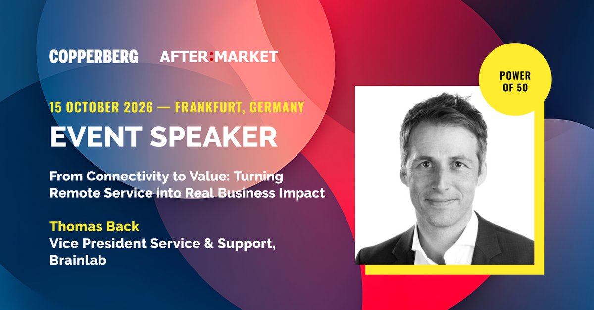 CopperbergAB's tweet photo. The AftermarketBusinessPlatform 2026 speaker lineup is taking shape. 🎤 Thomas Back of Brainlab brings 16+ years of service leadership to the stage. 

🗓️ Save the date: Oct 14–15, Frankfurt. 

👉 Explore: https://t.co/BCl0WxG9jh 

#serviceexcellence #aftermarket #manufacturing https://t.co/I90oGSifhl