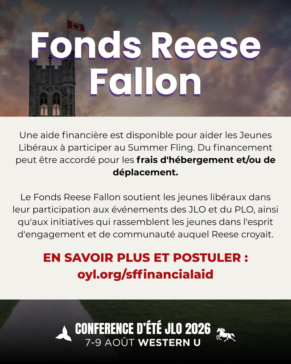 OYLorg's tweet photo. Tout le monde devrait avoir la chance de participer au Conférence D’été ! 

Une aide financière est offerte par l’intermédiaire du Fonds Reese Fallon afin de rendre le #SF2026 accessible aux délégués qui en ont besoin. https://t.co/bIJwuTKZdb