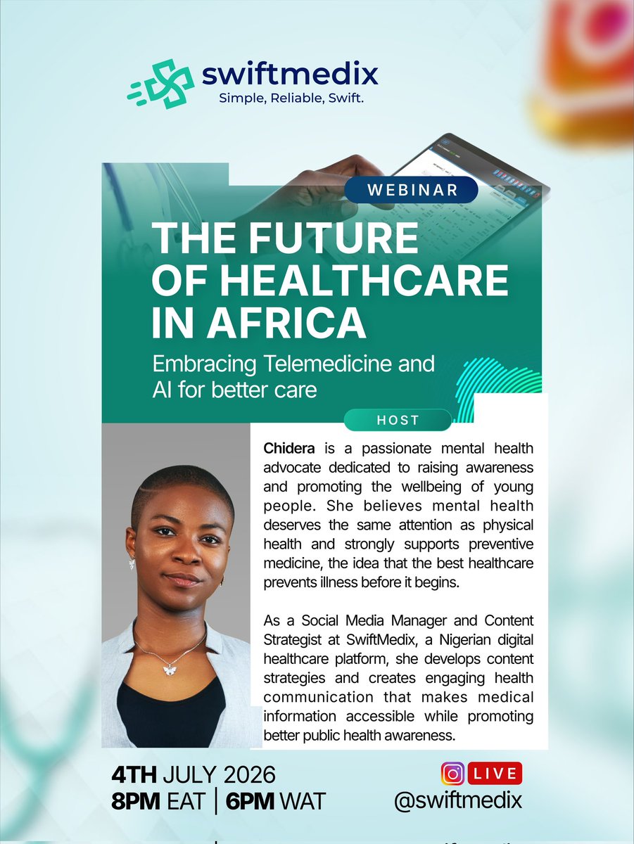SwiftMedix's tweet photo. Meet our host and guest!

The names speak for themselves. 

The countdown is on.  Join us this Saturday to explore healthcare in Africa. The future is our hands. 

#swiftmedix #healthinyourhands #healthtech #webinar https://t.co/pXBVEs1bkU