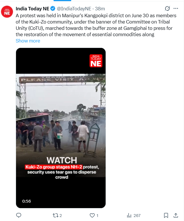 CIbemchaDevi's tweet photo. Another #Kuki-Zo tantrum in Kangpokpi today. Buffer zone drama while real #Manipur suffers. #CoTU blocking highways won't bring peace, only more pain. Wake up &amp; join #unity efforts! #OneManipur https://t.co/skeizx59u8