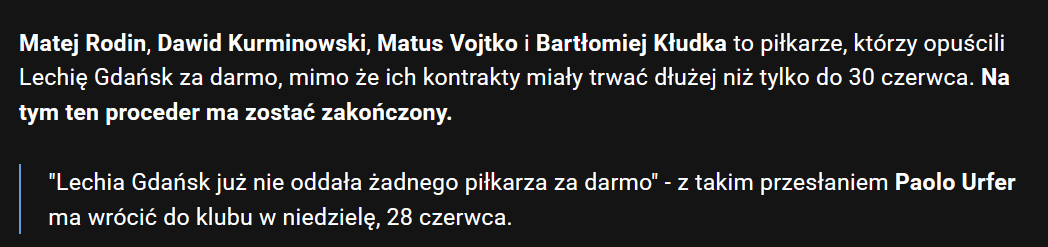 lechiagdapl's tweet photo. Fragment tekstu z portalu https://t.co/5yPFtEedn0 — data publikacji 28 czerwca. Po niecałych dwóch dniach ogłoszono rozwiązanie kontraktu z Eliasem Olssonem 🫡Na słowie Paolo Urfera polegaj jak na Zawiszy! https://t.co/Gw8b8PUcjN