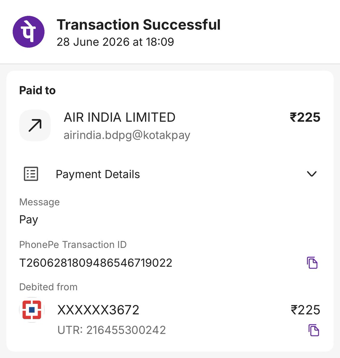 deba_twiting's tweet photo. @airindia Two transactions against the mentioned PNR which did not result in any boarding pass. The screenshot of the PhonePe is below. Sending the credit card transxn details in the next message https://t.co/sSSNyPJhlr