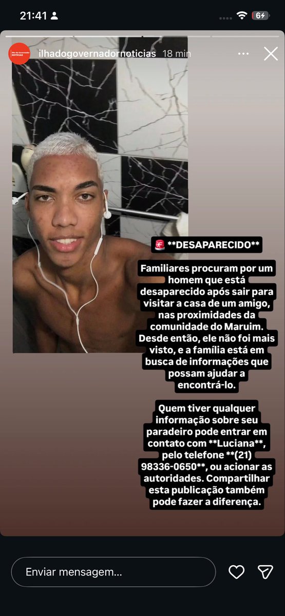 ViniciusNazaro1's tweet photo. Gostaria de pedir a ajuda de todos !        Esse da foto é meu primo Tiago Nazario de Oliveira de 21 anos , ele saiu de casa NO SÁBADO indo ao ENCONTRO DE UM SUPOSTO AMIGO NA ILHA DO GOVERNO NA COMUNIDADE DO MARUIN ONDE QUAL MEU PRIMO PASSOU O SÁBADO E O DOMINGO COM ESSE SUPOSTO https://t.co/cAwtR8YjPe