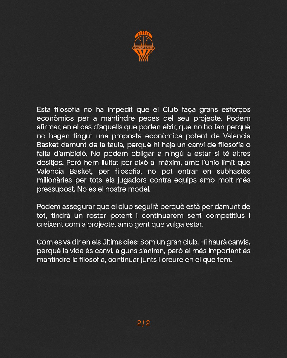 valenciabasket's tweet photo. 🗣️ Habla Enric

Cas 👉 Declaraciones de Enric Carbonell sobre el momento actual del club
https://t.co/YxvS7mP1hJ

Val 👉 Declaracions d’Enric Carbonell sobre el moment actual del club
https://t.co/5mOrnWJBY9

Eng 👉 Enric Carbonell addresses the club's current situation
https://t.co/81YakzOHrw