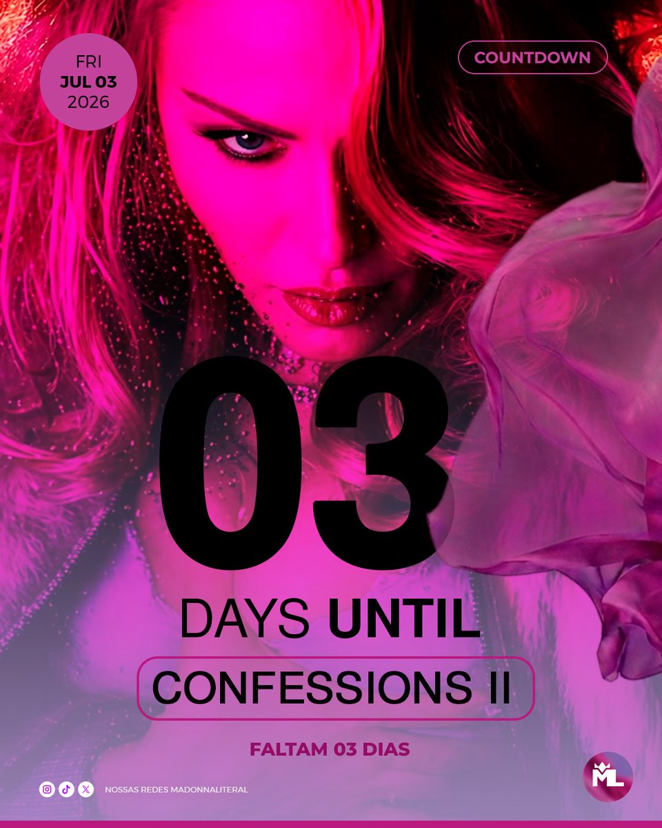 MadonnaLiteral1's tweet photo. FALTAM 3 DIAS para o lançamento de CONFESSIONS II, novo álbum da Rainha do Pop, Madonna 🩷💜🪩

Faça já o pré-save!
https://t.co/my7AXaB1CK https://t.co/KwjC6fo7GT