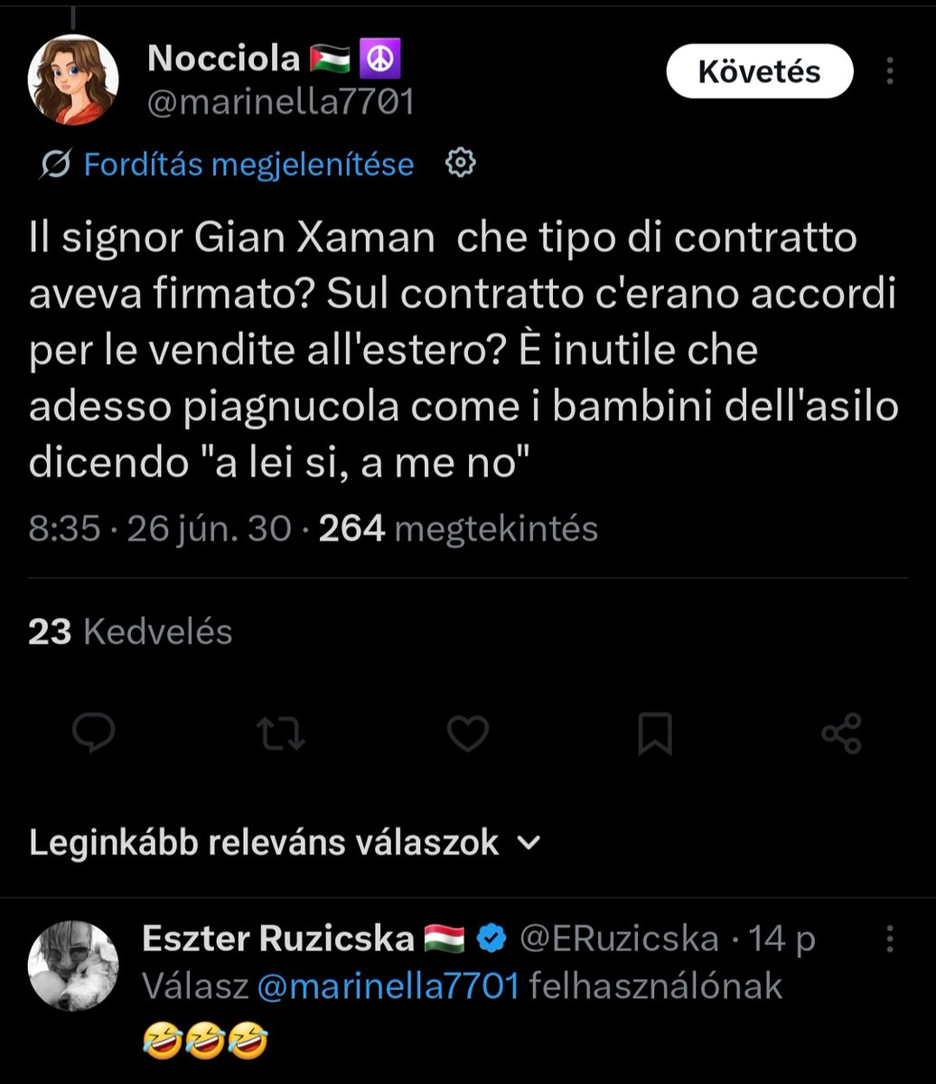 ERuzicska's tweet photo. @marinella7701 
Sika -mika.. 
Aztán ragyogjon ám az az imázs....🤣. 
Mégha nincs is szükség rá, mert senki nem támadta a "NAGY DONNÁT" ...
Főleg nem Can #CanYaman !
Egy szóval sem írta,hogy hibás lenne bármiben is a "hölgy ". 
Annyit írt, hogy a többiekkel együtt az EK partnere is megkapta ezeket a kifizetéseket....
Nyílván egy leírt szöveg  értelmezése már emberi képesség kérdése....🤷‍♀️
🤣🤣🤣 
Bár Can megtanult értelmesen írni.
Arról viszont Ő nem tehet, hogy az emberek nem tudnak jól értelmezve olvasni. 🤷‍♀️
Bár az olvasás nem nagyon megy , legalább a tiltást villámgyorsan tudja csinálni.
Nehogy valaki összezavarja már a fejét holmi "felesleges" tényekkel. 🤣
Áldás és békesség!
❤️🙏🙏