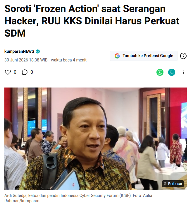 Aspirasikita_id's tweet photo. Teknologi canggih bakal sia-sia kalau SDM-nya mengalami "frozen action" saat diserang hacker.

Penguatan pilar SDM siber di RUU KKS adalah kunci utama biar kita gak cuma gagap saat insiden terjadi, tapi siap mitigasi dengan cepat. Selengkapnya di link! 👇

https://t.co/XmdXvDXXAZ https://t.co/WMW8UI3gim