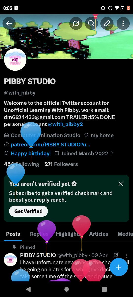 with_pibby's tweet photo. BALLOONS, it's my birthday, thank you guys for all the support and I love and appreciate y'all, I don't have any art right now but Ill make sure to post something later, it might be a teaser, who knows, have a wonderful day y'all! #birthday #bday https://t.co/14k9iXVPhx