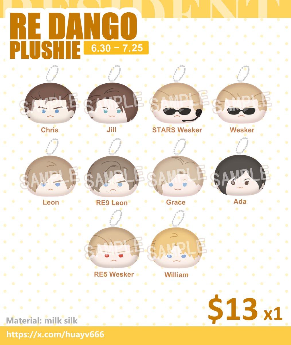 huayv666's tweet photo. RE Dango is now available! :3
We've also got a larger 30–35cm size, perfect for washing easily or using as a nap pillow on your desk. If you want to take them out, go for a smaller size！:3
⏲️[Pre-order Time]：06/30-07/25
https://t.co/5EdGPKSawv
#AlbertWesker #ResidentEvil https://t.co/hlobEvz5Dr