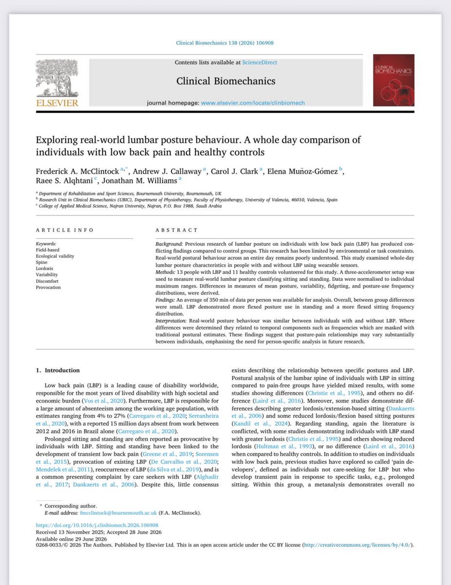 ralhyani9's tweet photo. The findings suggest that lumbar posture behaviour differs across the day between individuals with low back pain and healthy controls, highlighting the value of wearable sensors for capturing real-world spinal movement patterns. https://t.co/xuLOoUw6N6