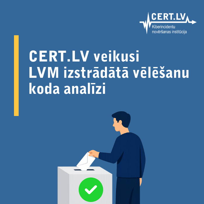 certlv's tweet photo. https://t.co/8nnjFn07MP ir pabeigusi @valstsmezi izstrādātā koda piegāžu analīzi, un ir pārliecinājusies, ka ar vēlēšanu sistēmām saistītie papildinājumi kiberuzbrukumā nav skarti un tie ir droši izmantojami vēlēšanās. 
https://t.co/BQrMrgQ9ME https://t.co/Bsg3QMAbVI
