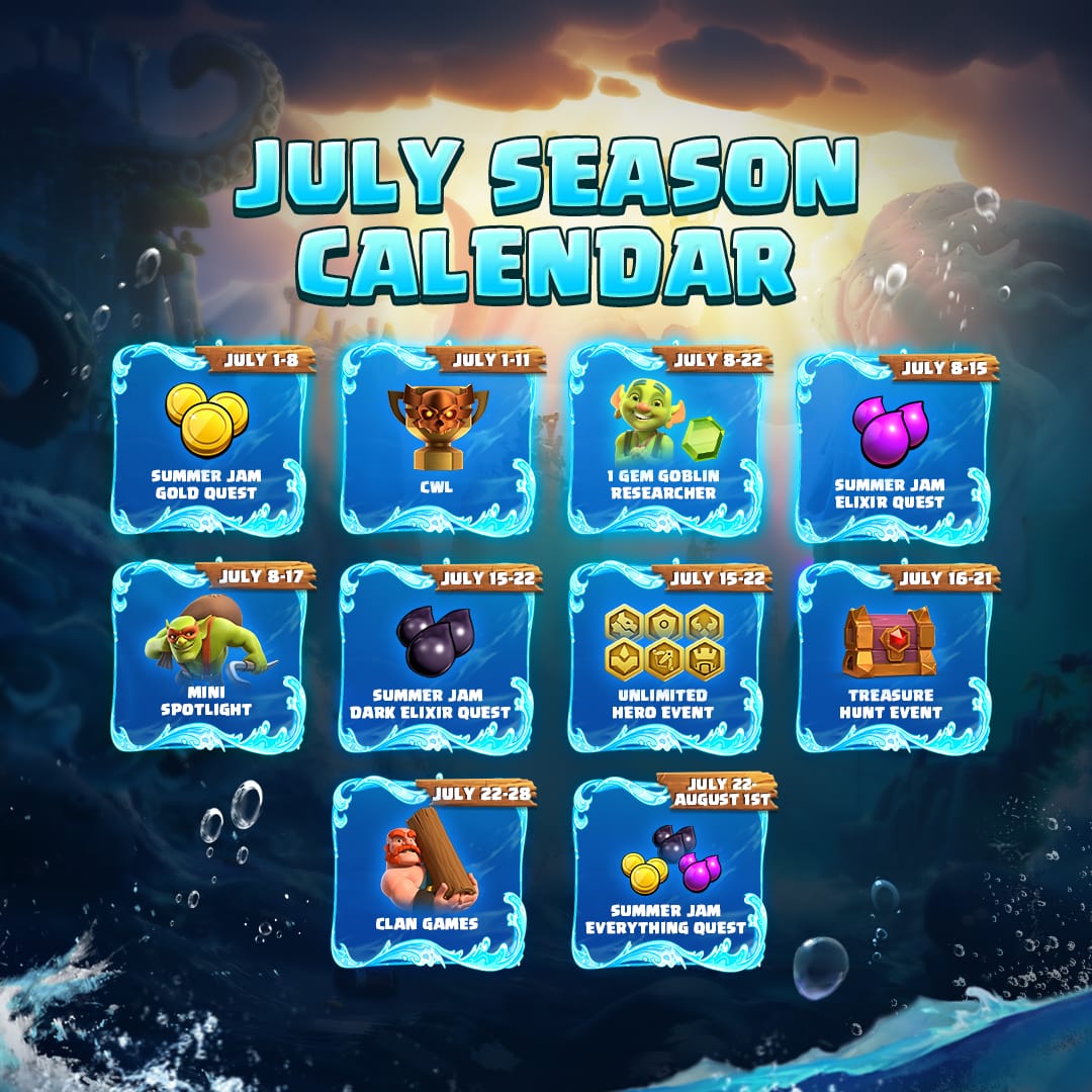 _itsLumin's tweet photo. 🚨 The July Season Calendar just dropped! 🔥

This month is packed with events. 👀
Which one are you most excited for?

#ClashOfClans #CoC #Supercell #MobileGaming https://t.co/Oh0ZnAeOXw