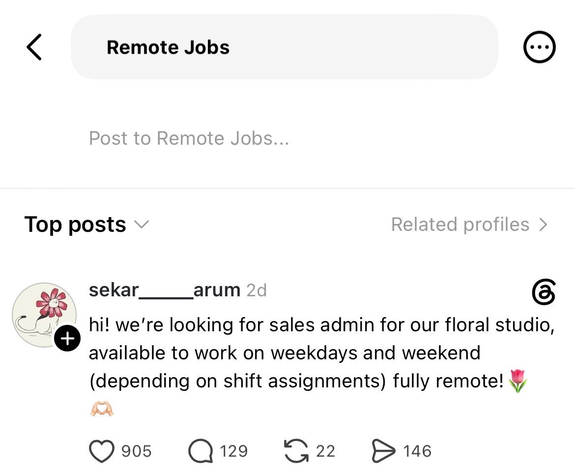 gemistale's tweet photo. kalau yang lagi cari REMOTE JOBS boleh banget scroll through di threads, banyak yang posting disitu!! 🤓

kemaren aku dapet dari situ dengan syarat:
- kalau bisa jangan yg india (most of them ga kredibel)
- cek NAMA PERUSAHAAN dan riwayat sebagainya
- jangan mau kalau disuruh bayar ini itu
