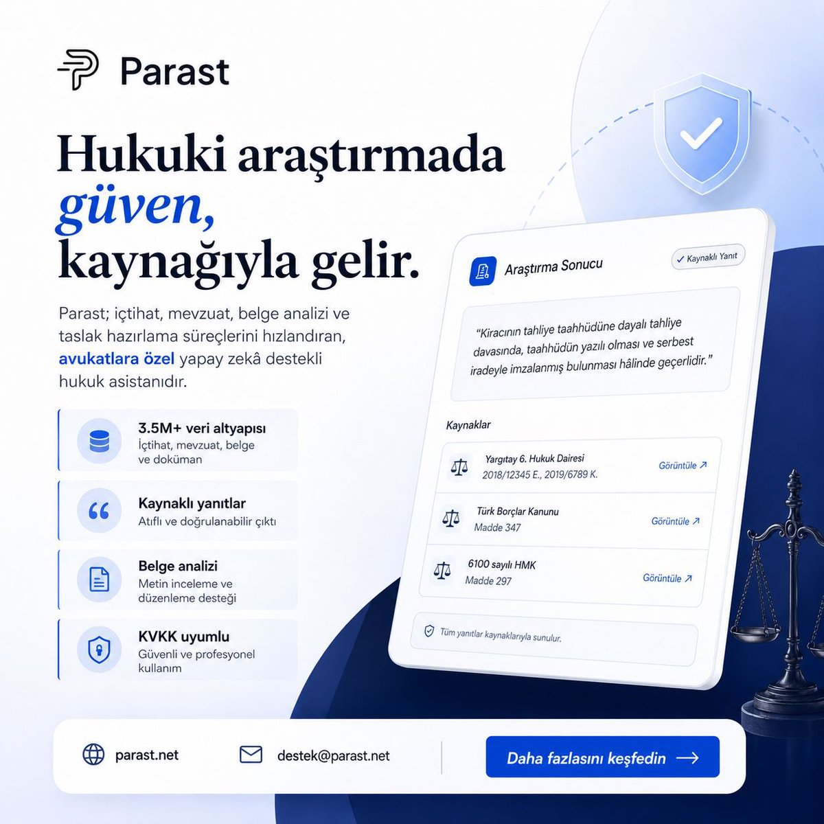 ParastAgent's tweet photo. Hukuki araştırmada hız kadar güven de önemlidir.
Parast, avukatlar için geliştirilen yapay zekâ destekli hukuk asistanıdır. İçtihat, mevzuat ve belgeler üzerinde araştırma yapar.
🌐 https://t.co/BqsVz9KFZR
📩 [destek@parast.net] https://t.co/gcMV6boi0q