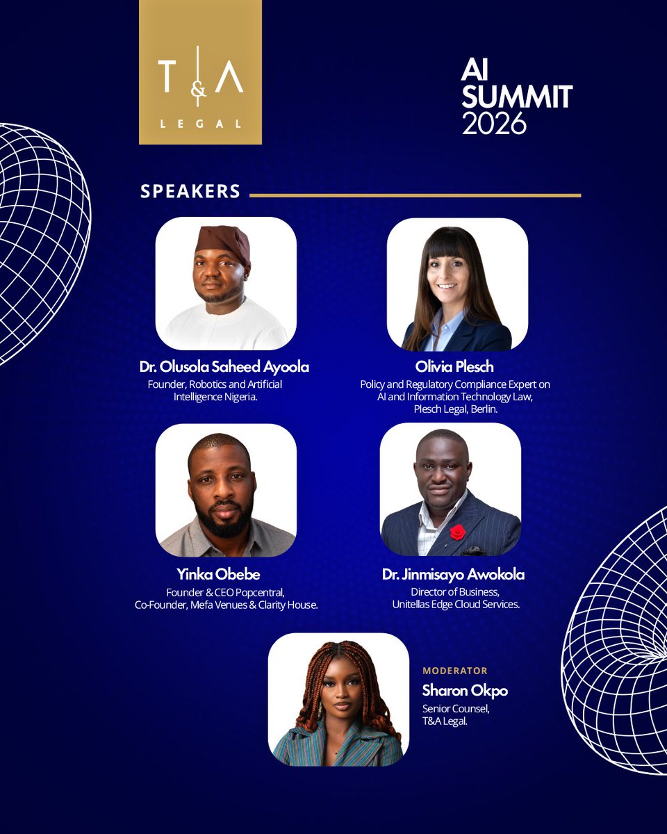 TundeAdisa_LP's tweet photo. They will be in the room on 2nd July, 2026. The question is will you be in the room too?

Yet to register? We still have room for you. Reserve your spot to join us virtually this Thursday.

 🗓️2ND JULY, 2026
🔗https://t.co/jZbNmJ5q99 (Virtual Attendance)
.
.
.
#TALegal #AISummit #TheAIConversation #AIPolicy
