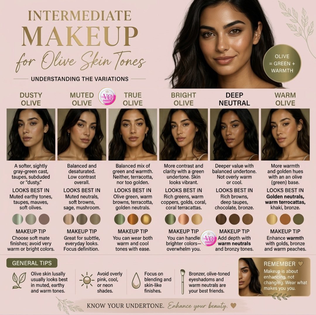 vandelchristen's tweet photo. Not all olive skin is the same! 🫒✨ From dusty to deep neutral, finding your exact undertone changes everything. Which intermediate variation are you? Drop your match below! 👇
#OliveSkinMakeup #UndertoneMatters #MakeupTips #BeautyCommunity #OliveSkin https://t.co/gRQy394vE6