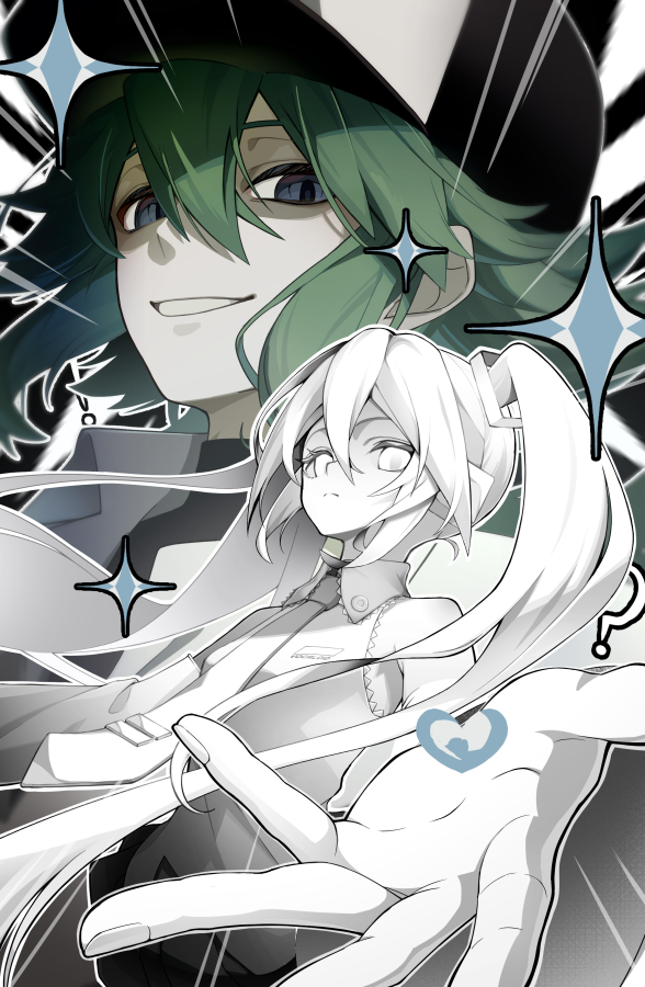 kotsubu_nnszk's tweet photo. 「オーパーツ」で登場した白黒ミク+Nを描きました！！
ポケミクライブに感謝を。
※ダークモードON/OFFでミクが黒/白に変化します

#今月描いた絵を晒そう https://t.co/ii3pyUM9bz