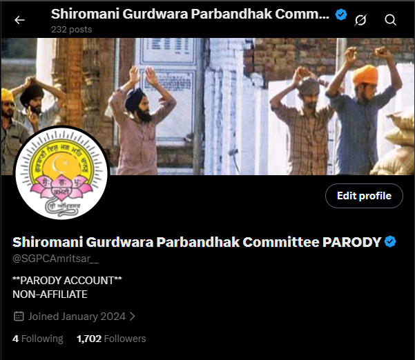 SGPCAmritsar__'s tweet photo. Parody account is now Verified 💎

Please consider following us for daily dose of humor, satire and khalistani pelam pelai.

Parnaam Shaheedan Nu 🙏 https://t.co/fsutLI0I7r