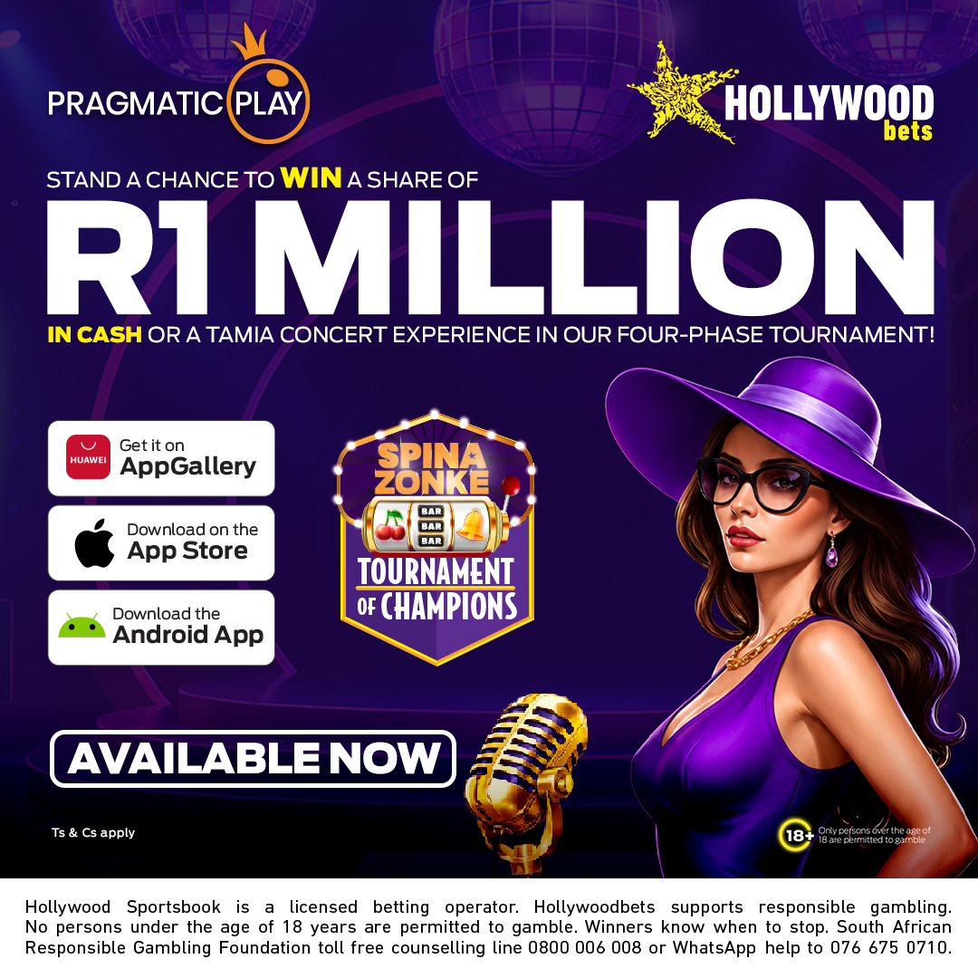 Hollywoodbets's tweet photo. Enjoy entertainment at its electrifying best with the Pragmatic Play Tournament of Champions! 🎶

R1 million in cash and tickets to an unforgettable Tamia concert experience are up for grabs!

Ts &amp; Cs apply.