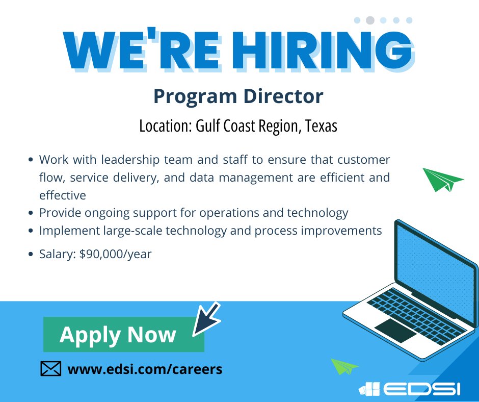 EDSI_Solutions's tweet photo. Join our team to lead workforce development initiatives that empower job seekers and strengthen local communities while enjoying an exceptional culture, generous benefits, and the opportunity to grow your career.
👉 Apply today! #ProgramDirector #KatyTX #EDSICareers #WorkforceDev https://t.co/oiL2kD70UC