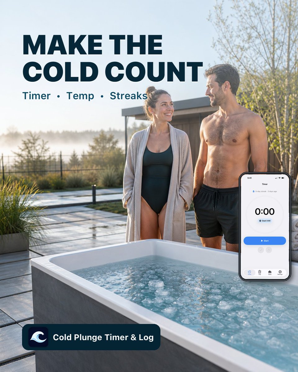 ColdPlungeTimer's tweet photo. 🧊 Make the cold count.
Track your cold plunge time, temperature, goal, streaks, and progress with Cold Plunge Timer & Log.
Download 👉 https://t.co/tU9oDYea5q
#ColdPlunge #IceBath #ColdTherapy #Wellness #iPhoneApp https://t.co/zRl8yczpWR
