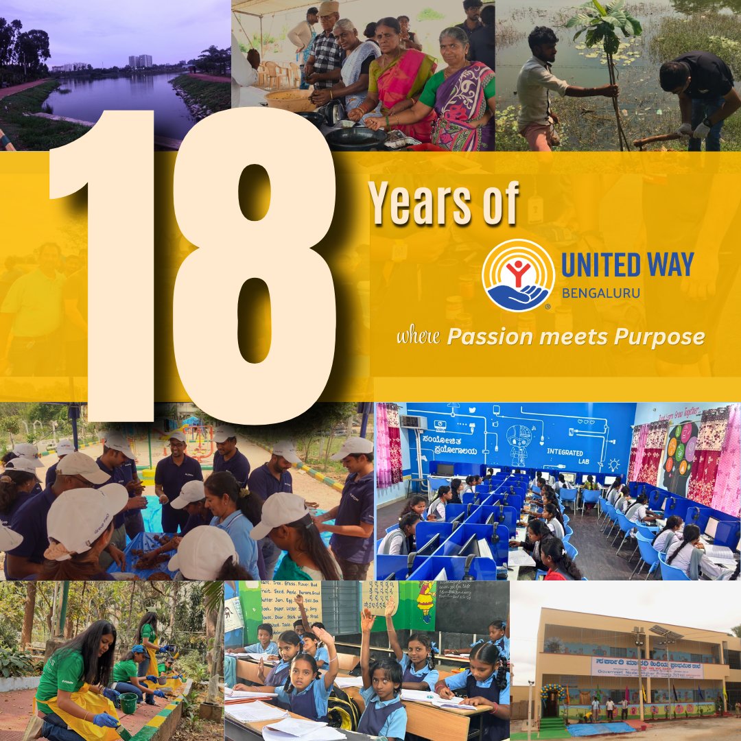 uwbe's tweet photo. 18 years of turning Passion into Purpose. From Climate Action to Education, Rural Development to DEI, and Volunteering none of it built alone. 

Grateful to every partner, volunteer &amp; community who made this journey ours together.

#UnitedWayBengaluru #LiveUnited #UWBeTurns18 https://t.co/8csTLuS0uT