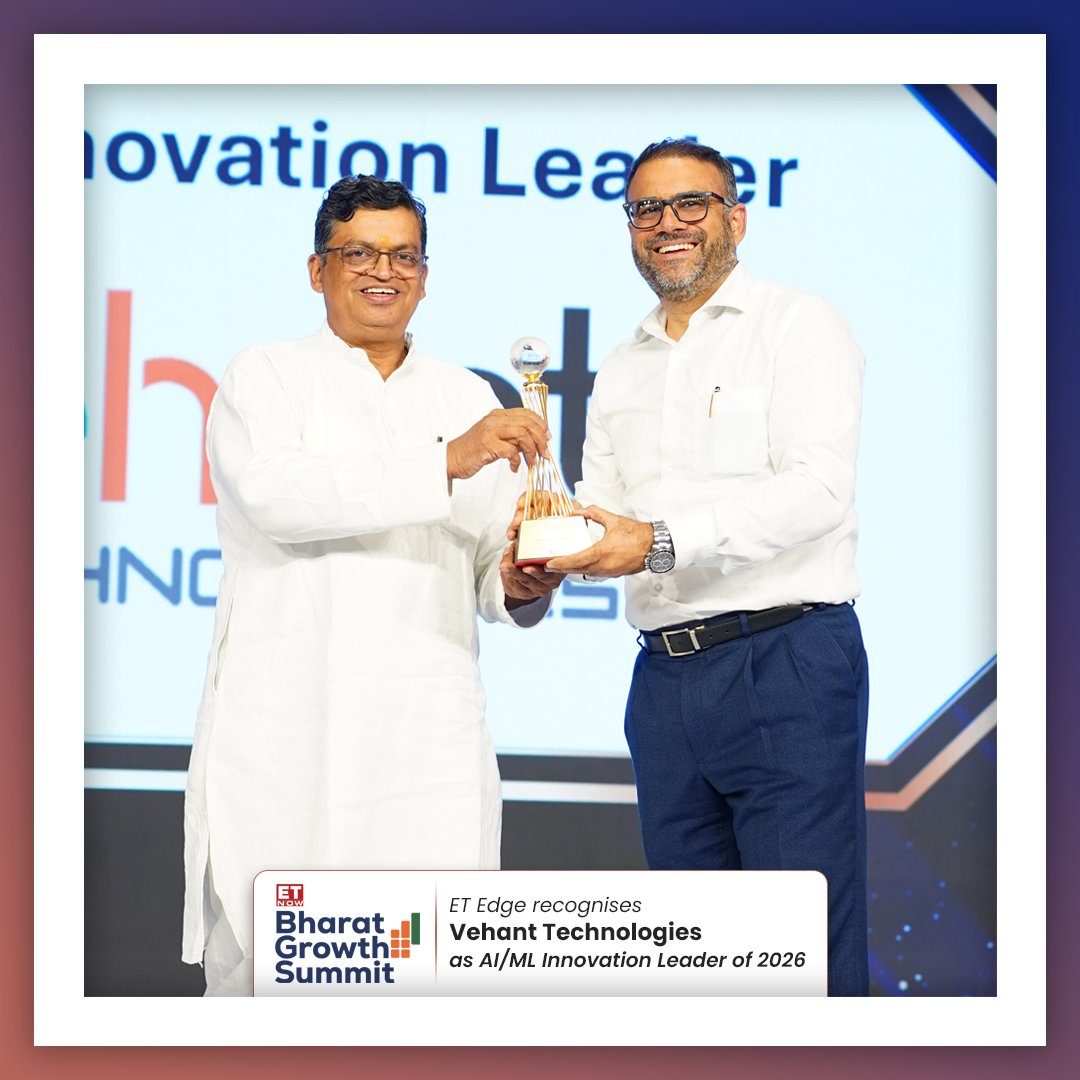 VehantTechnolo1's tweet photo. Proud to share that we have been recognized as the AI/ML Innovation Leader at the @ETNOWlive  Bharat Growth Summit &amp; Awards.

We extend our gratitude to @ET_Edge for this recognition and thank our customers, partners &amp; the #vehant team for their continued trust &amp; support. https://t.co/kd3Ab8ooGo