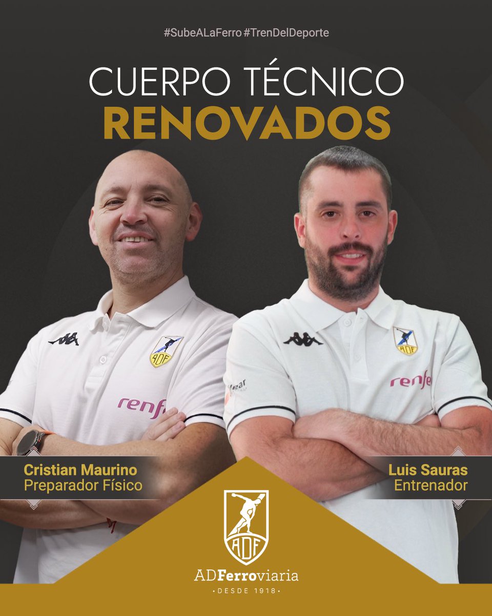 ad_ferroviaria's tweet photo. 🚨 𝐑𝐄𝐍𝐎𝐕𝐀𝐂𝐈𝐎𝐍𝐄𝐒

Nuestro entrenador Luis Sauras, artífice de un campeonato histórico, firma una temporada más y liderará a la Ferro en Primera Aficionado.

🆕 Cristian Maurino también renueva en sus funciones como delegado y preparador físico.

#SubeALaFerro 🚂 https://t.co/5WYriYpCAA