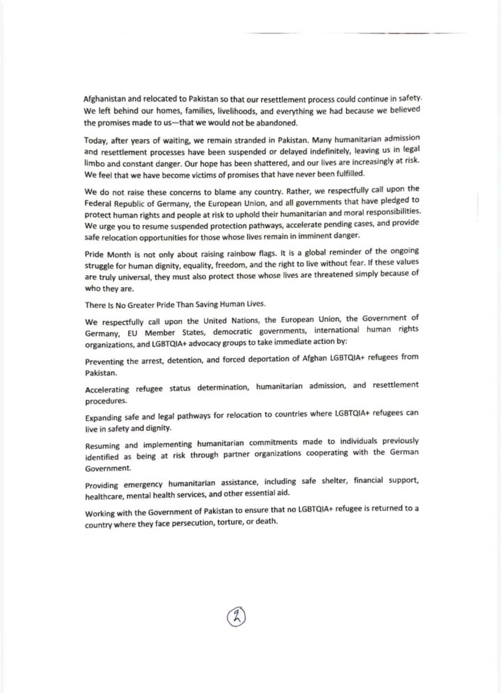 wjmglobal's tweet photo. Around 300 #LGBTQIA+ refugees from Afghanistan living in #Pakistan have issued an open letter urging the United Nations, @UNHCR, the European Union, @EU_Commission member states, and international human rights organizations to take urgent action.
They say they are living in fear, uncertainty, and at risk of forced deportation to Afghanistan, calling for faster asylum processing, stronger protection, and safe resettlement solutions.
@UN @UNHumanRights @EU_Commission
#Afghanistan #LGBTQIA #HumanRights