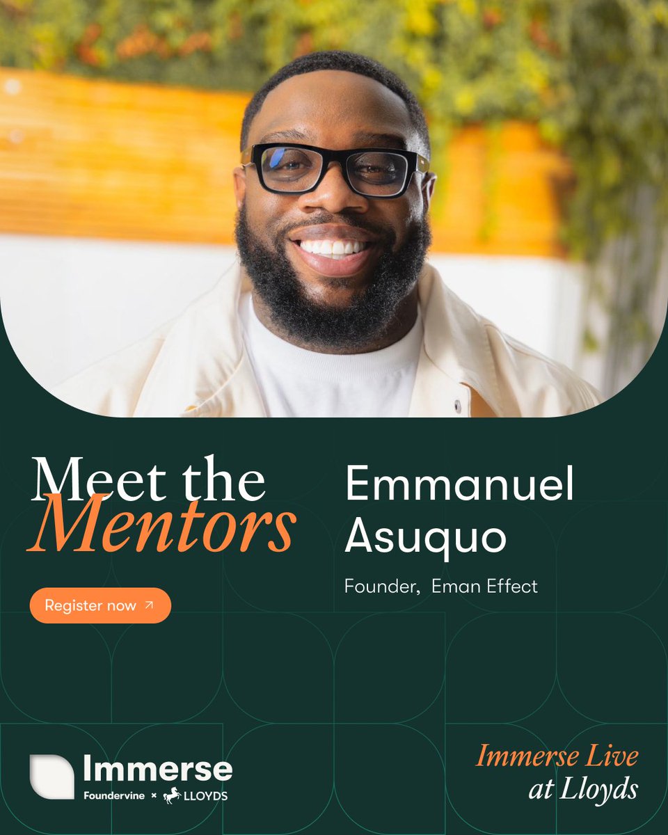 foundervine's tweet photo. We’re excited to introduce the mentors joining us for Immerse: Live at Lloyds, an event that brings together founders, and investors for an afternoon of connection, and opportunity.

📍 10 Gresham Street, London
📅 31 July 2026 | 14:00 – 18:00

Register: https://t.co/8ksAaRtVyb https://t.co/IxXthiZdzL