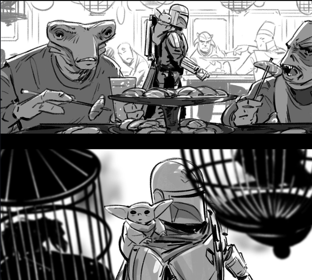 StarWarsRenmei's tweet photo. 『マンダロリアン・アンド・グローグー』より、ストーリーボードが公開🎨

シャカリのソルト・バーでの戦闘

by by KennedyBobart

1/2 https://t.co/CUW09srd4m