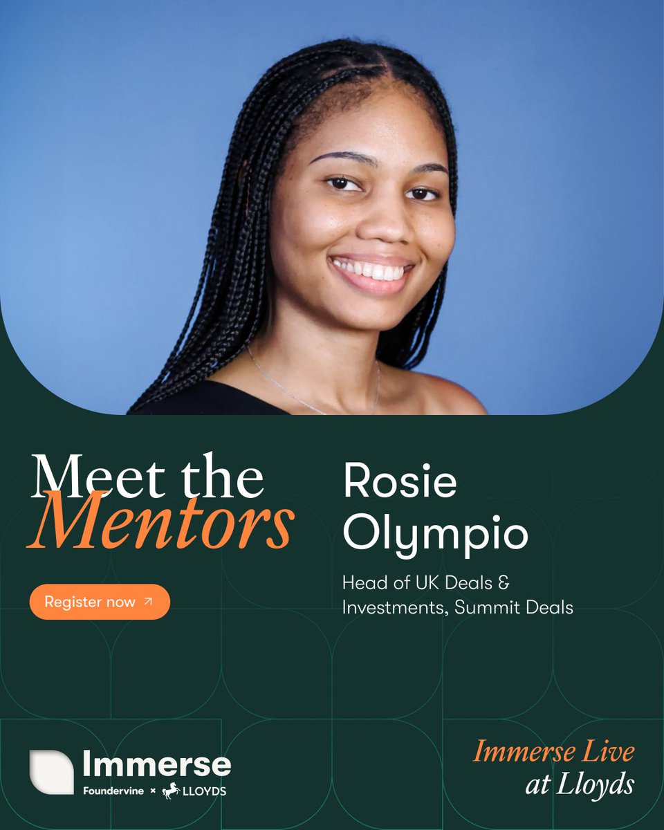 foundervine's tweet photo. We’re excited to introduce the mentors joining us for Immerse: Live at Lloyds, an event that brings together founders, and investors for an afternoon of connection, and opportunity.

📍 10 Gresham Street, London
📅 31 July 2026 | 14:00 – 18:00

Register: https://t.co/8ksAaRtVyb https://t.co/IxXthiZdzL