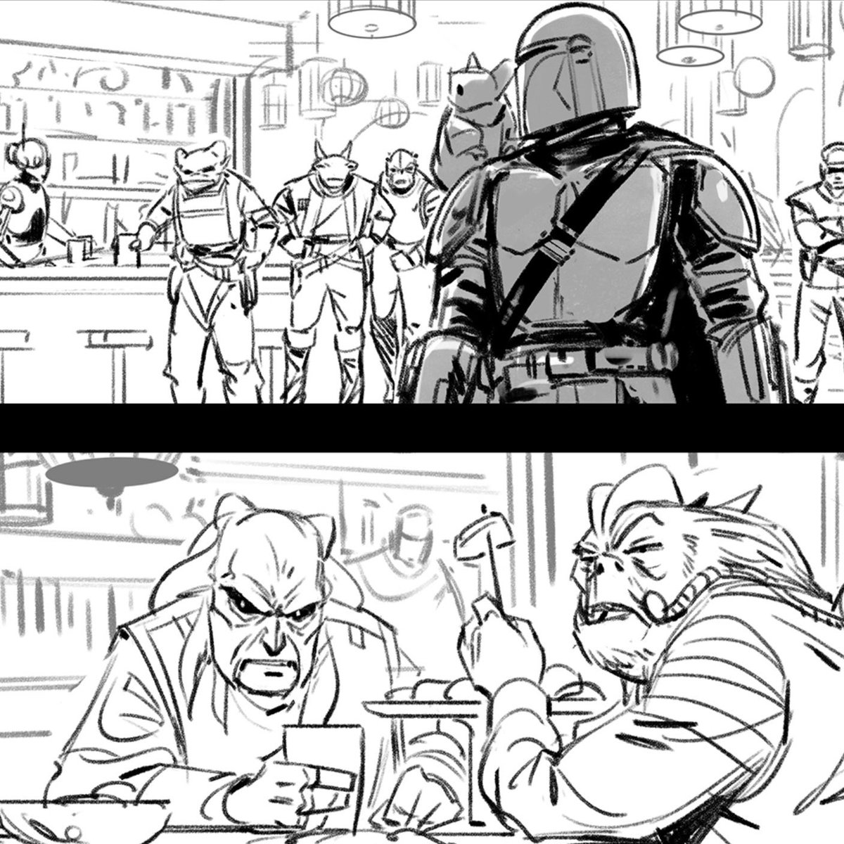 StarWarsRenmei's tweet photo. 『マンダロリアン・アンド・グローグー』より、ストーリーボードが公開🎨

シャカリのソルト・バーでの戦闘

by by KennedyBobart

1/2 https://t.co/CUW09srd4m