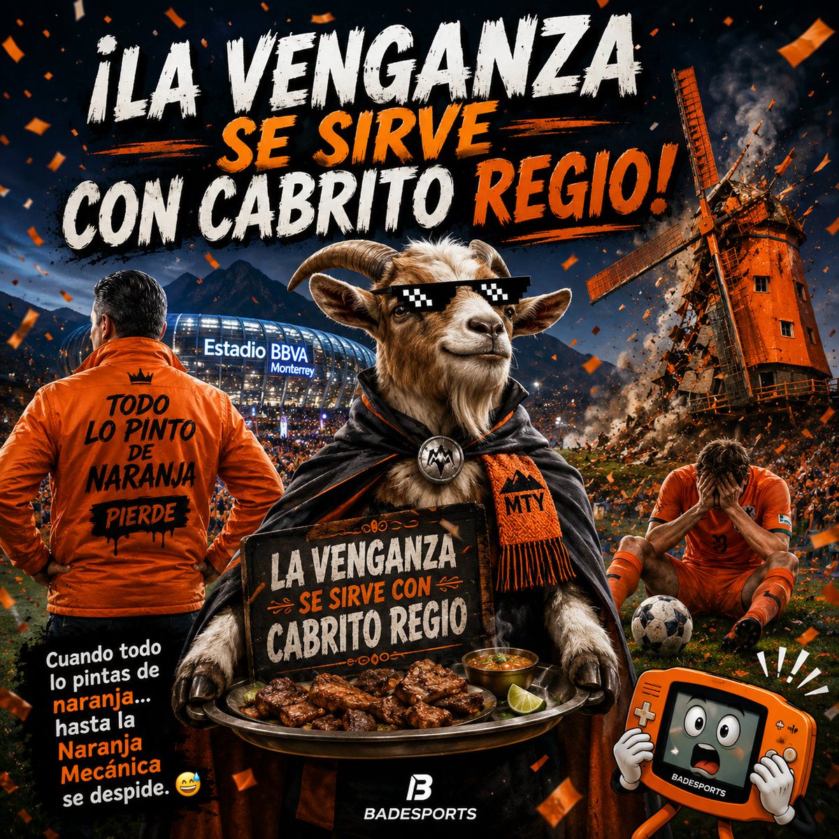 Badesports's tweet photo. 🔥 La venganza en el fútbol siempre da revancha... y esta vez se sirvió con cabrito regio. 🤠🥩

El destino tiene memoria.

¿Casualidad o karma futbolero? 👀

#NoEraPenal #Mundial2026 #PaísesBajos #CabritoRegio #Badesports #Fútbol #humorfutbolero https://t.co/uJXdX2DQKa