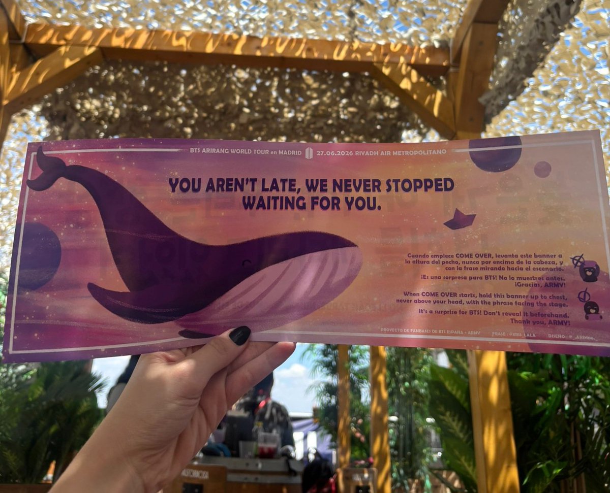 DataAgustD's tweet photo. BTS shared photos of Spain ARMY's "COME OVER" banner project in their latest Instagram post. 🥹💜

Banner slogan:
“You aren't late. We never stopped waiting for you.”

Thank you E-ARMY 🇪🇸 https://t.co/UnmMoGHTul