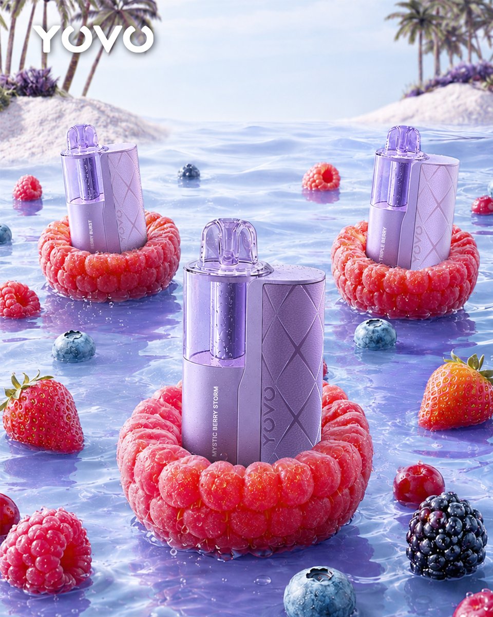 YOVOVAPE's tweet photo. Sweet and tart berry notes melt together, evoking the dreamy feeling of a slow relaxing time with Triple Berry, Berry Burst, and Mystic Berry Storm. 🫐🍇
#yovo #jb50000 #berrylover https://t.co/thDM5k3N1M